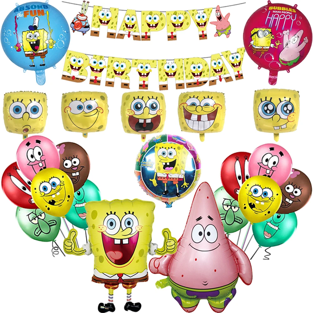 thumbnail image 1 of Globos para fiestas de Bob Esponja, pancartas de cumpleaños, decoración para niños, adornos para tartas de Bob Esponja, Patricio Estrella, 1 of 5