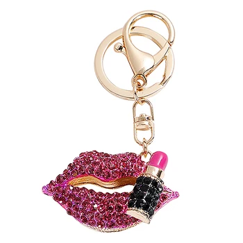 

Creative Crystal Rhinestone Lipstick Makeup Keychain for Women Keyholder Keyring Purse Bag Charm Ornaments Pendant Jewelry