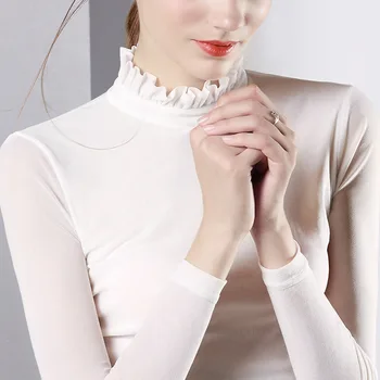 

Ladies Slim Long Sleeve Chiffon Turtleneck T-shirt New red