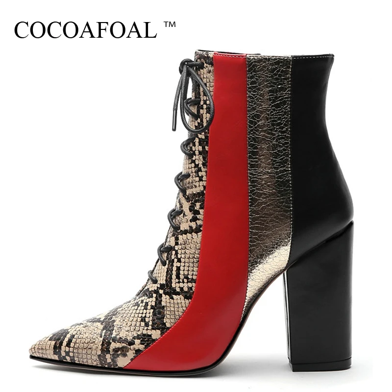 

KEAIQIANJIN Winter Women's High Heels Ankle Boots Snakeskin Pattern Chelsea Boots Woman Shoes Pointed Toe Leopard Martin Boots