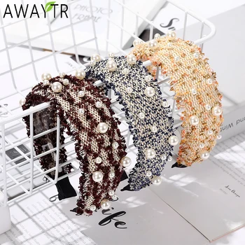 

AWAYTR Bohemian Pearl Hairband Women Vintage Wide Crown Hairbands Bezel For Girls Ladies Hair Hoop Headwrap Hair Accessories