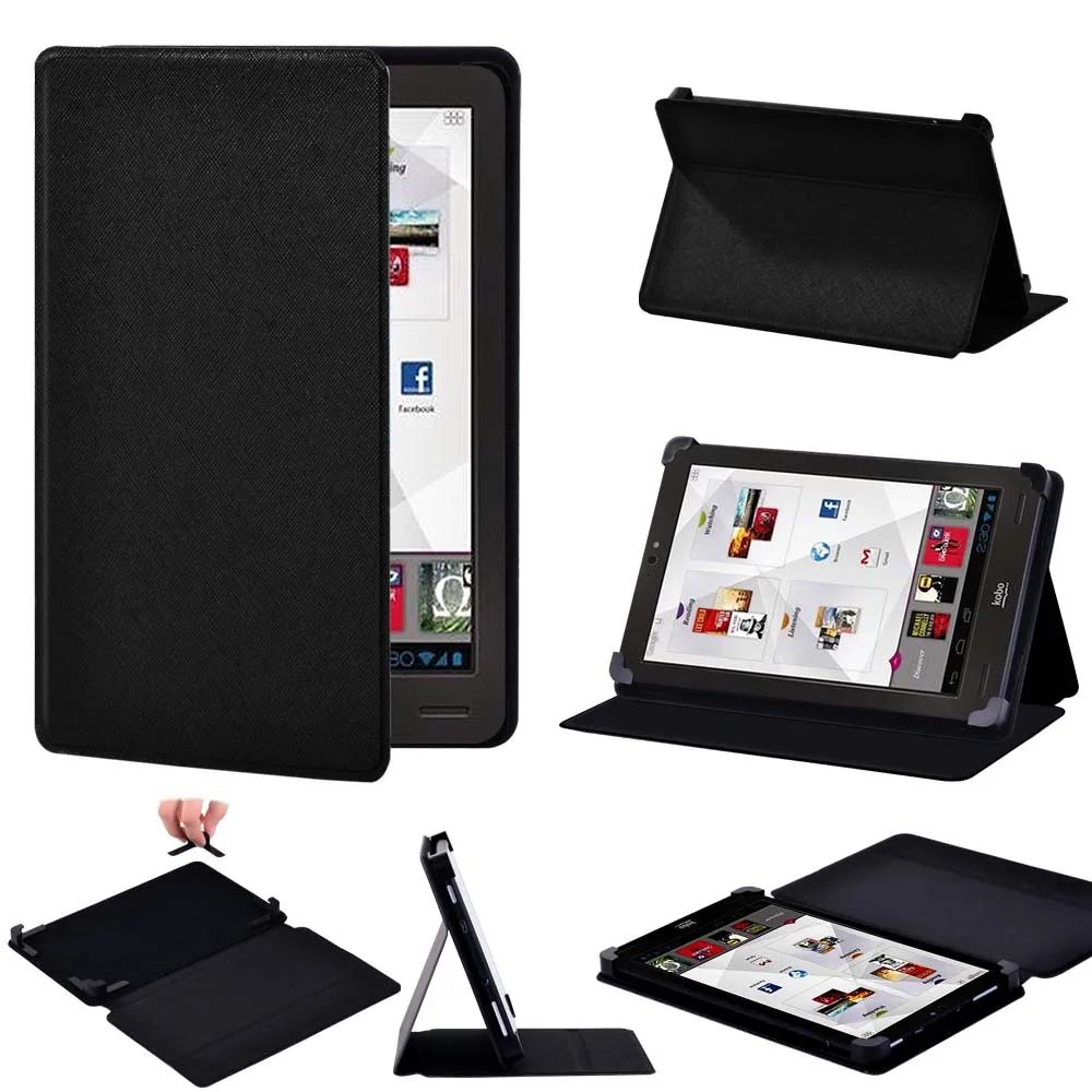 

Tablet Case for Kobo Arc 7 / Kobo Arc 10.1 Inch Pure Black Pu Leather Folding Stand Protective Shell + Free Stylus