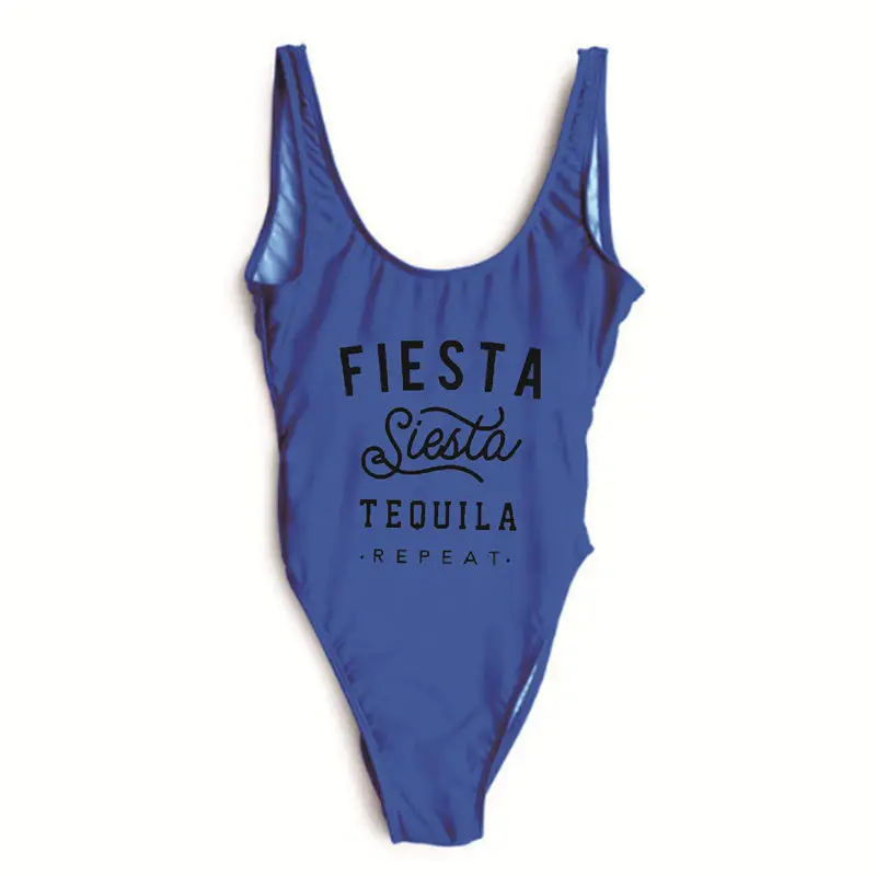 Купальник для свадебной вечеринки для невесты Fiesta Siesta Tequila, Цельный купальник, вечерние купальники для девочек, сексуальная женская пляжная одежда - Цвет: sky blue black word