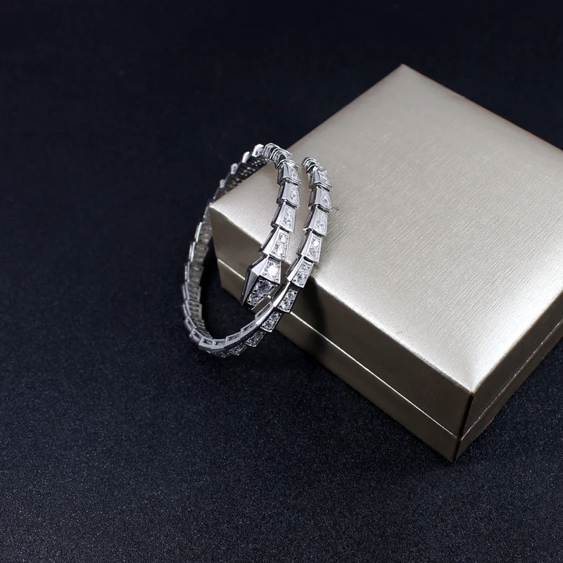 

New Spring Zircon Narrrow Thin Snake Bangle Gold Color Full Zircon Designer Bracelets For Women Luxury ZK40