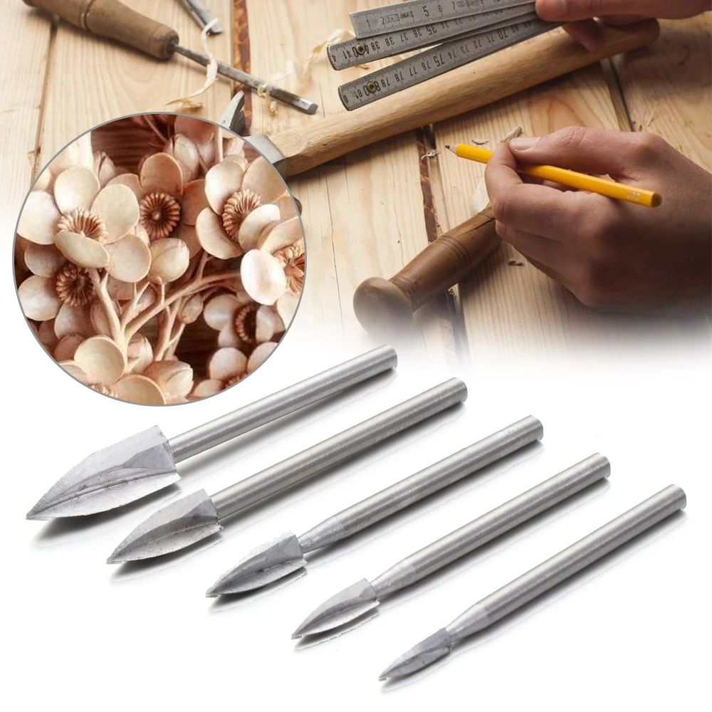 15PCS Stainless Steel Wood Carving Wood Working Cutter Root Cutter Handmade Engraving Drill Bit Milling Root Chisel Tool