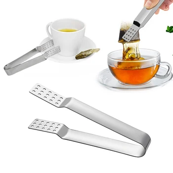 

1PCS Reusable Stainless Steel Tea Bag Tongs Teabag Squeezer Strainer Holder Grip Metal Spoon Mini Sugar Clip Tea Leaf Strainer