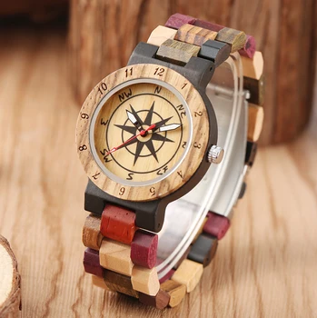 

Nice Colorful Wooden Watches for Women Compass Dial with Luminous pointers Wood Watch Color Matching Design Strap orologio donna