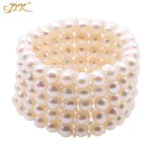 JYX элегантный натуральный пресноводный жемчуг браслет 5 прядей 6,5*8 мм эластичный регулируемый браслет из жемчужин " Женский выбор