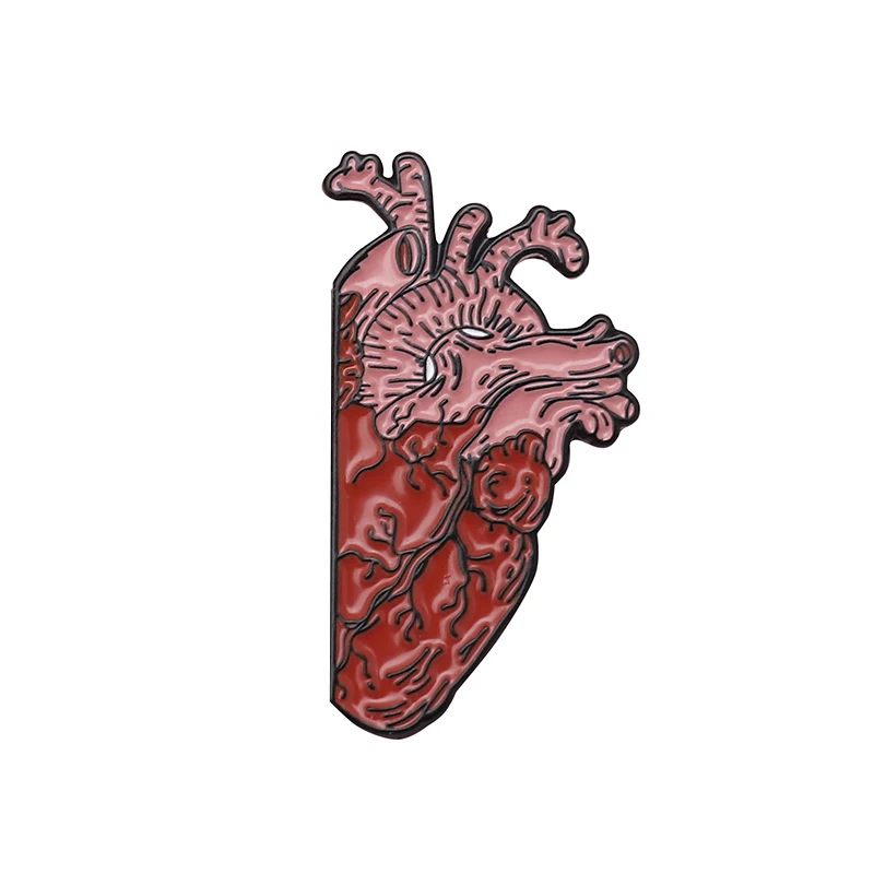 Половина темно-красного сердца и мозга слияния брошь физиологические органы шпильки нейтральные для мужчин женщин творческие изысканные броши аксессуары - Окраска металла: style2