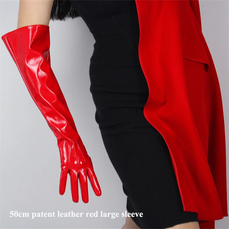 Красные перчатки из лакированной кожи 28 см, ярко-красные, большие, красные, средней и длинной части, теплые, из натуральной кожи, яркая кожа WPU96