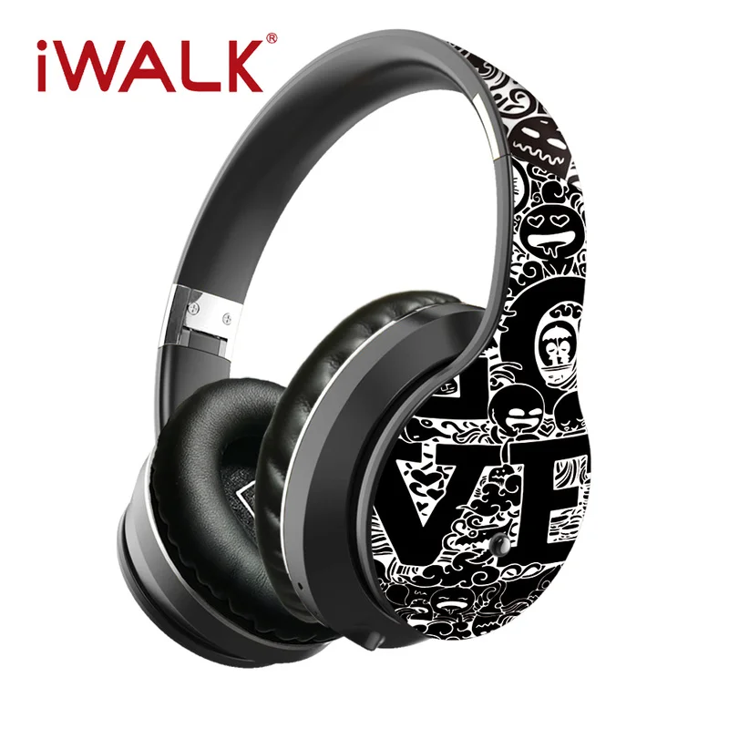 IWALK Wireless Headphones Bluetooth 5 0 Stereo Memory Card Insert Card To Play Music Earphones 2020 Youth Graffiti Skateboard