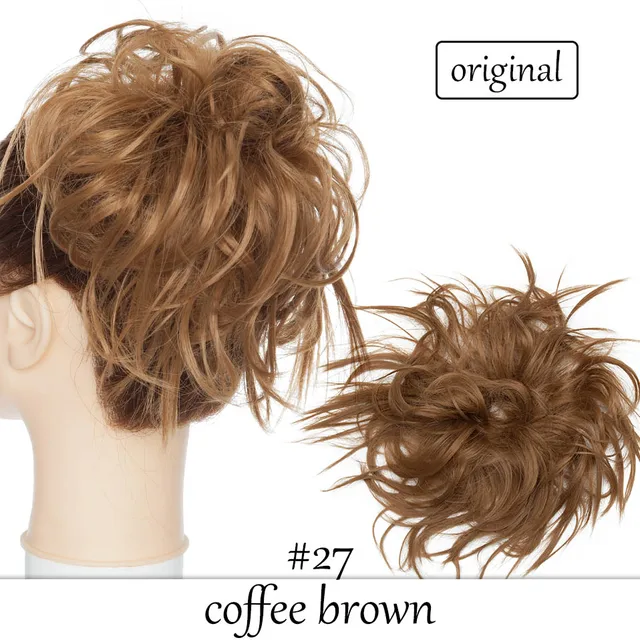 HAIRRO 80g Straight Donut Chignon Hairpieces Synthetic Ombre Elastic Updo Chignon Fluffy Messy Scrunchies Hair Bun For Women coffee brown-45g