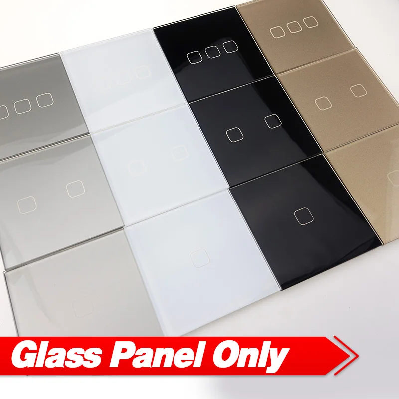 Touch Switch Panel Round Square 86mm * 86mm EU UK 1G 2G 3G Luxury Crystal Glass Panel White Black Grey Gold 1 Piece (Not switch) wall touch switch socket,light switch cover,pixel style switch board