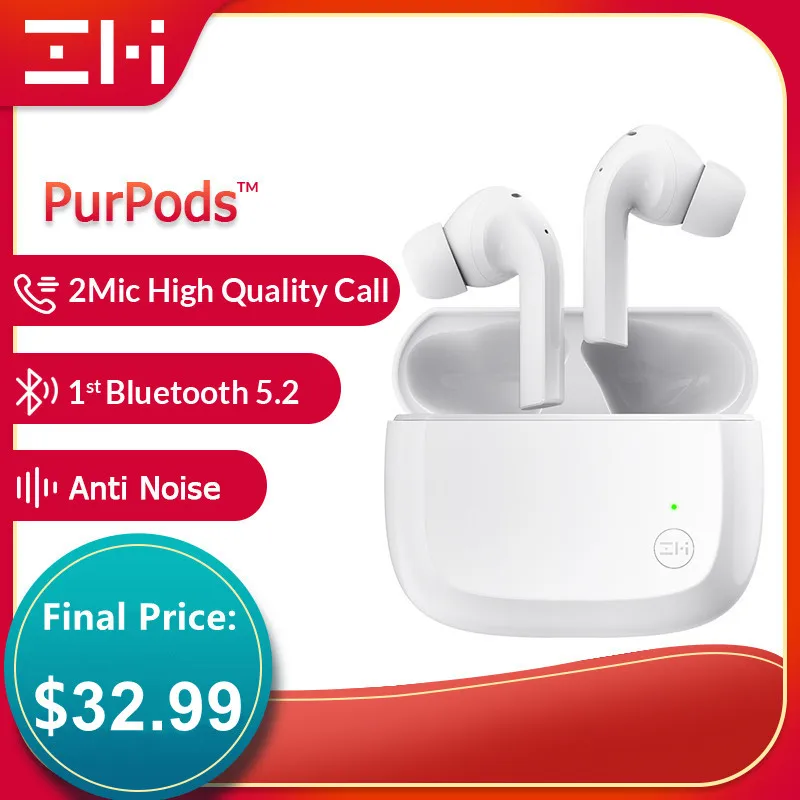 ZMI PurPods World's 1st Bluetooth 5.2 True Wireless Earphones 2Mic Noise Reduction Headphones TWS Earbuds Headsets | Электроника