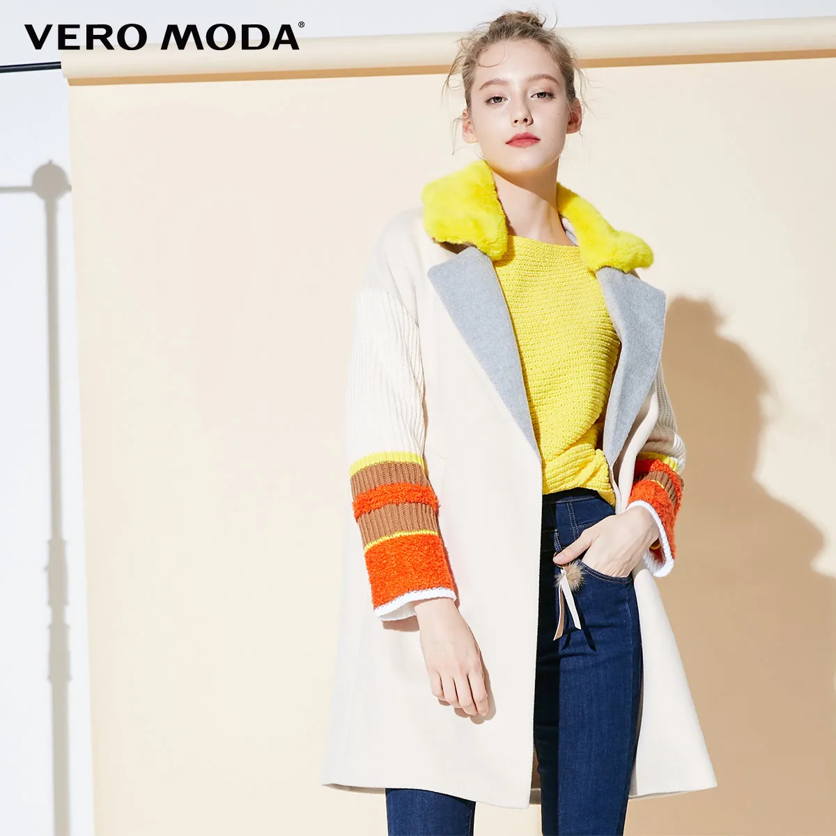 Vero Moda женское новое пальто с отстегивающимся меховым воротником | 318409504 - Цвет: Apricot illusion