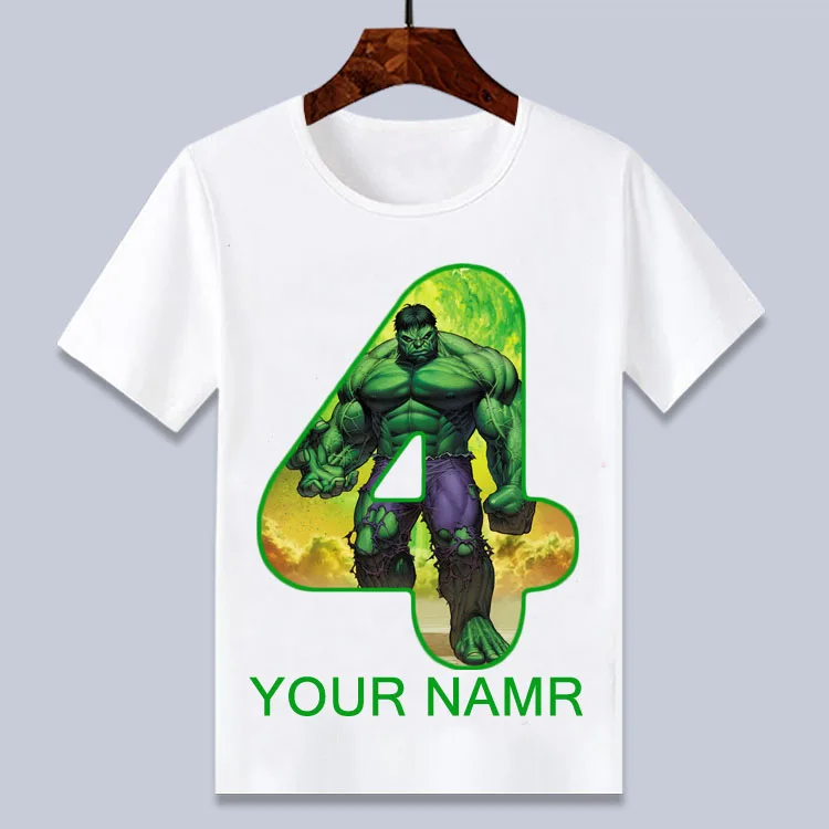 4-12T super hero Hulk Cartoon wihte happy birthday t shirt for boys and girls summer top birthday gift