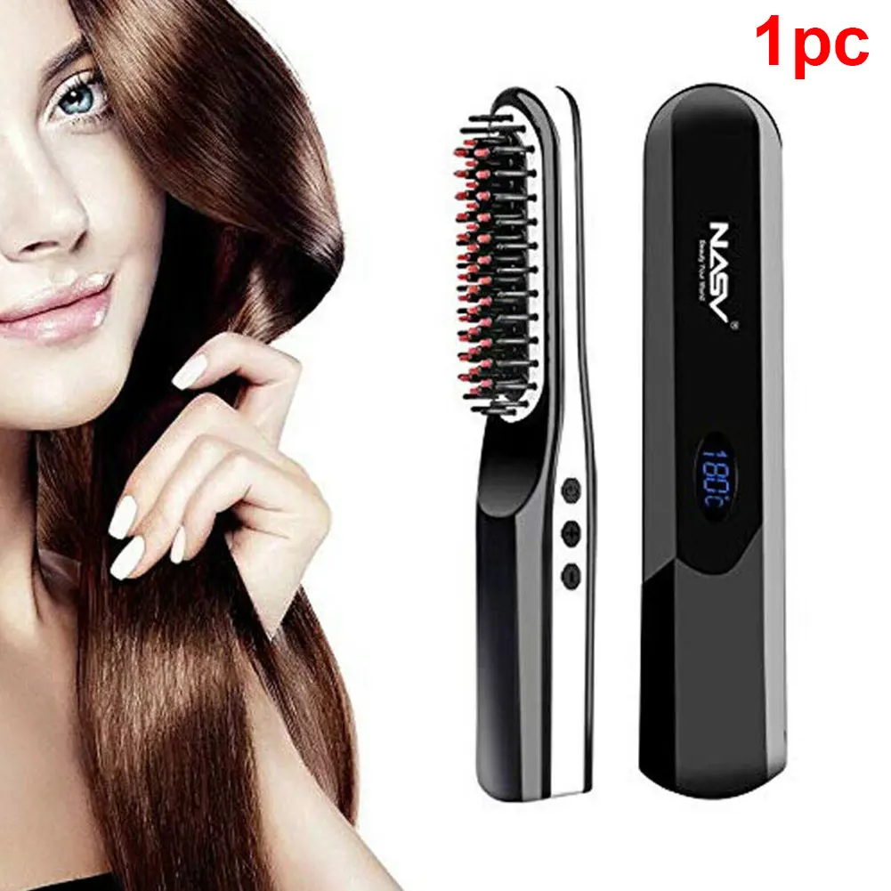 

Men Women Multifunction Easy Use Portable USB Charging Fast Heat Electric Wet Dry Styling Comb Travel Wireless Hair Straightener
