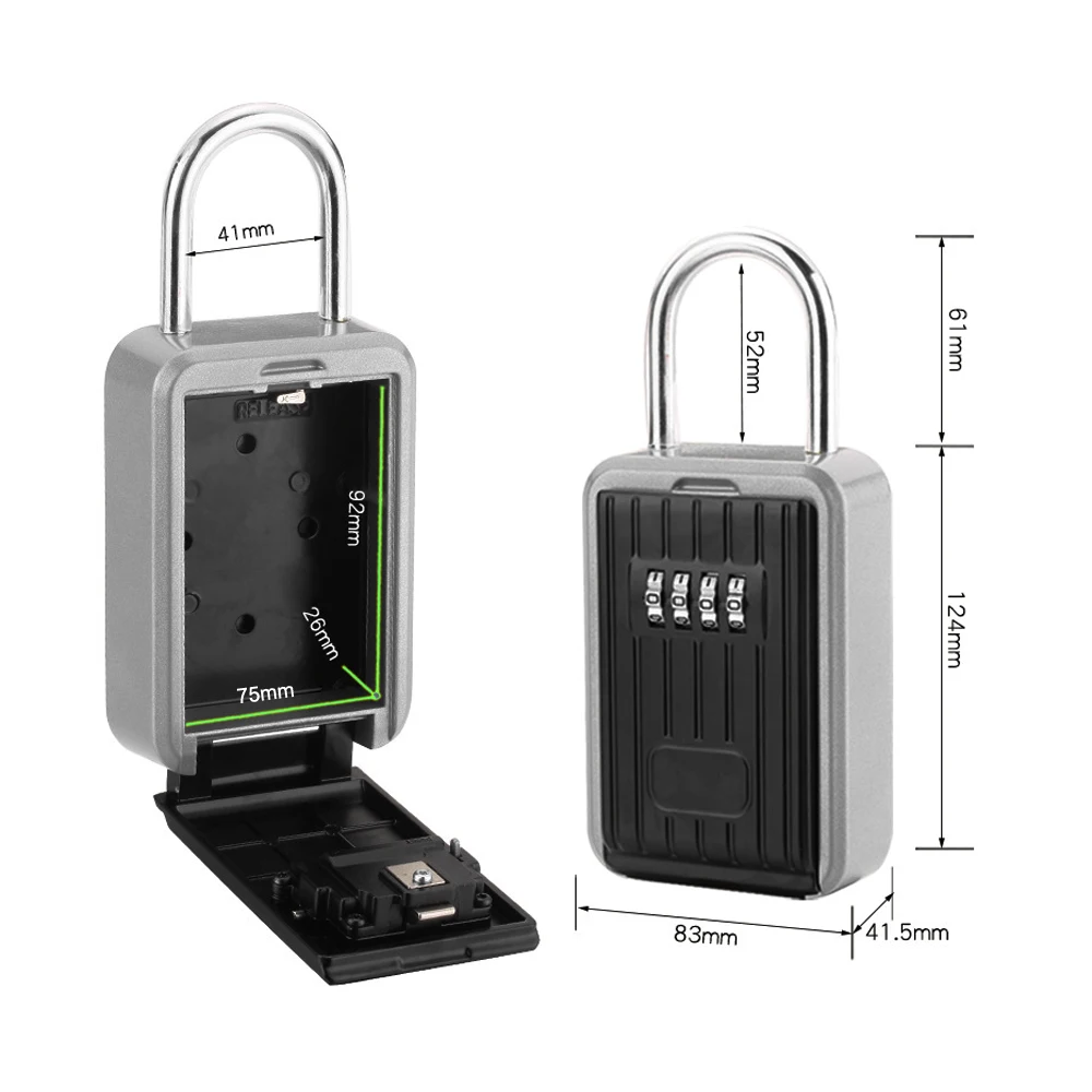 Wall Mounted Outdoor Key Storage Lock Box Wall Safe Key Box Keys Holder 4-digit Password Mini Safe Combination Padlock Black