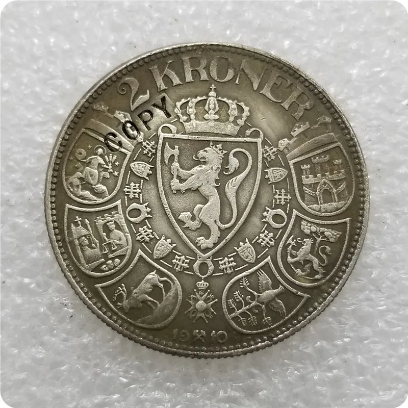 1908-1916 Норвегия 2 крона-хаакон VII копии монет - Цвет: 1910