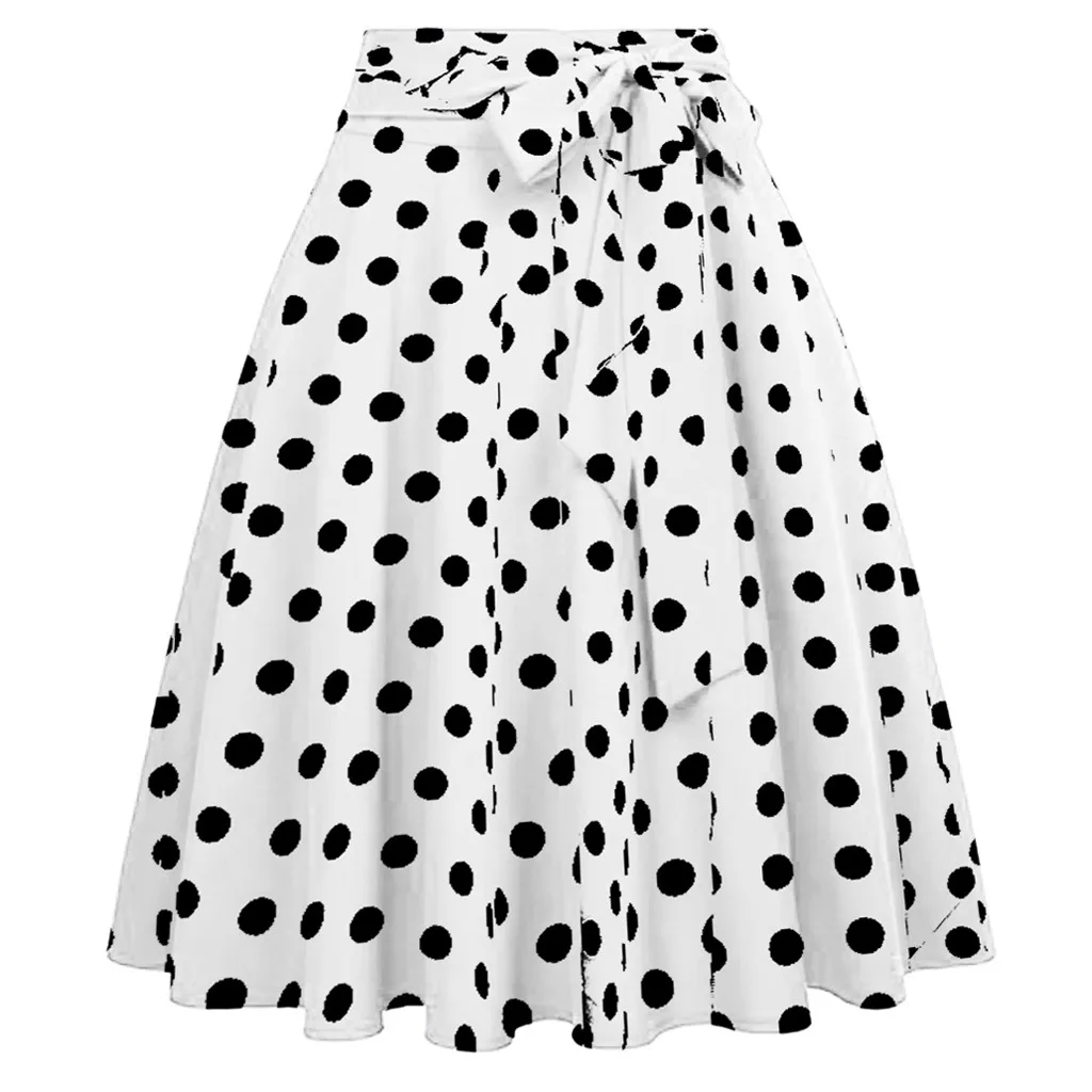 #38 mujeres plisada Mini faldas de cintura alta falda de diseño Bandage acampanada Midi faldas de cinturón y pajarita Impresión de punto falda