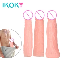 IKOKY Penis Sleeve Reusable Realistic Condom for Men Penis Extender Dildo Enhancer Cock Ring Sex Toys for Men Intimate Goods