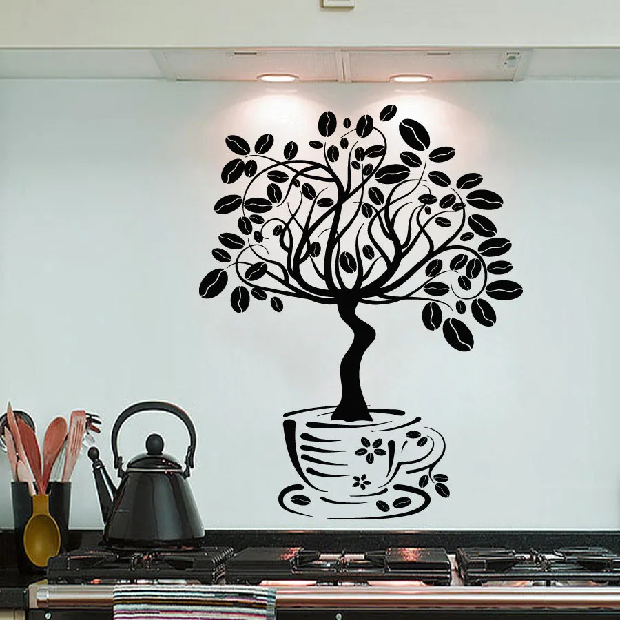 Coffee Beans Tree Wall Decal Creatives Cup Door Window Vinyl Stickers Interior Design Decor for Cafe Kitchen Shop E231 | Дом и сад