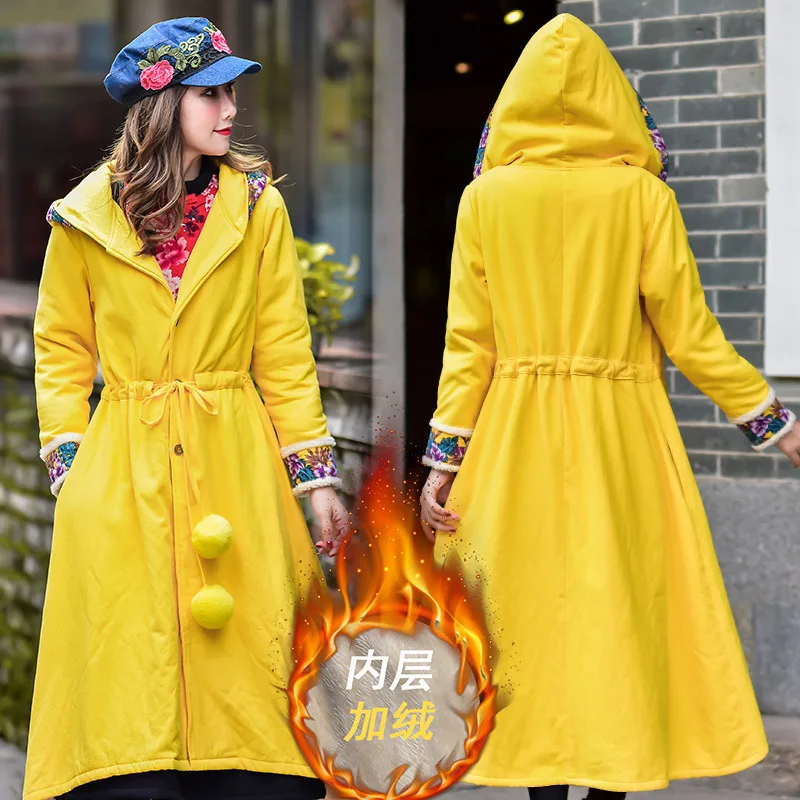 

Photo Shoot Ethnic-Style Long-sleeved Coat plus Velvet WOMEN'S Dress Warm Cotton-padded Clothes Travel BEEKING Loose-Fit Hooded