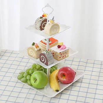 

European Fruit Storage Tray Three-Layer Plastic Cake Plate Afternoon Tea Snack Dried Fruit Tray Party Dessert Table Decoration