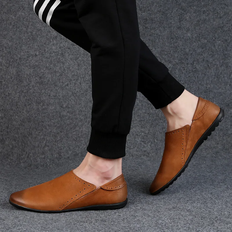 Men Peas Shoes Pointed Toe Mens Formal Shoe brown Elegant Simple Suit Gentleman Loafers Flats business Leather Size 38-44 %