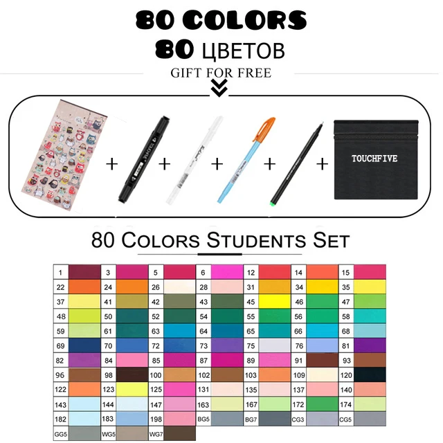 80 color student TouchFIVE 30/40/60/80/168 Цвет маркер для рисования набор двойной головой художественный эскиз жирной на спиртовой основе маркеры для анимации Manga - Цвет: 80 color student