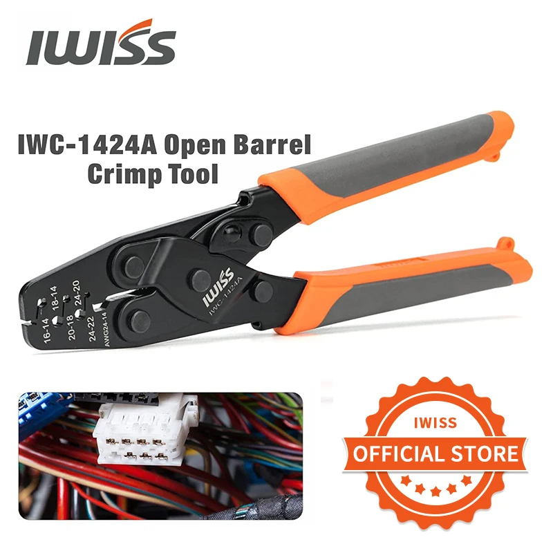 IWISS IWC-1424A Crimping Tools for Deutsch DT Series Stamped & Formed Contact, Open Barrel Terminal Crimping Tool Wire Crimper