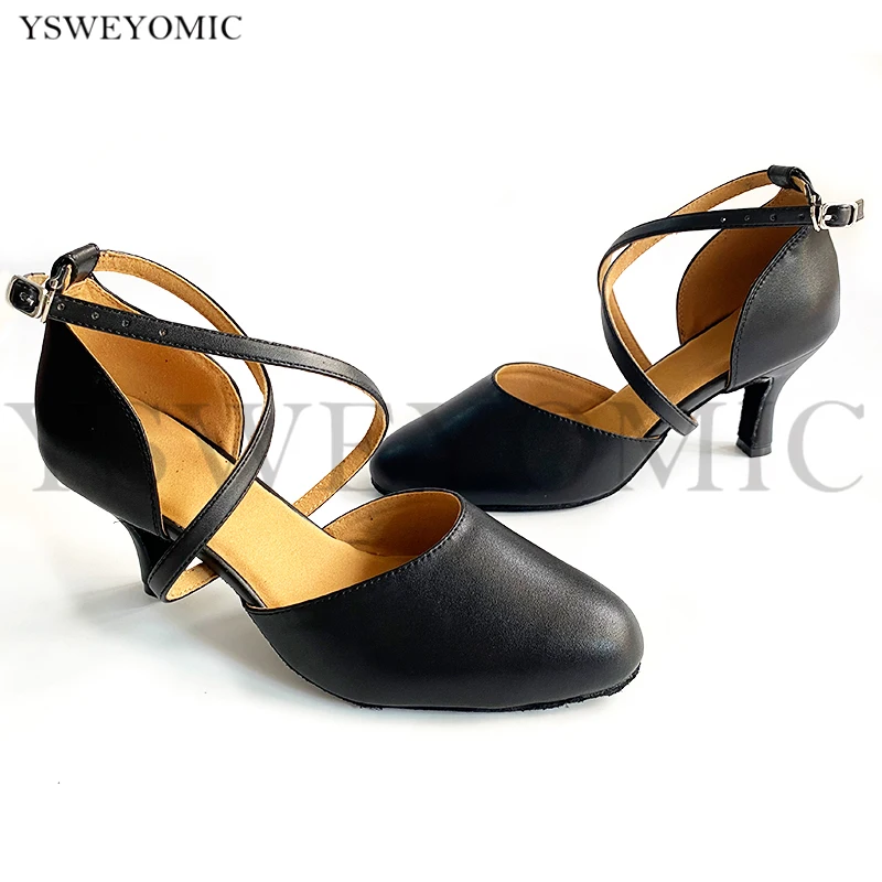 Black Soft Leather Ballroom Dance Shoes in High Quality Made Practise Standard Latin Ballroom Dancing Shoes For Women