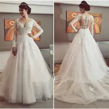 Новое поступление, свадебные платья с длинными рукавами vestido de novia, кружевное свадебное платье трапециевидной формы, платье невесты с v-образным вырезом