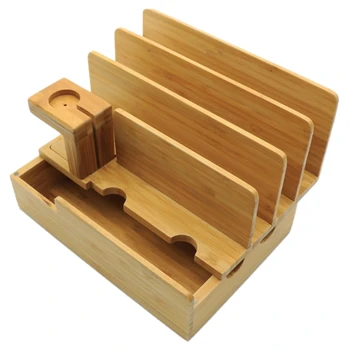 

Bamboo Wood Office Desk Organizer Charge Station Hide Your USB Hub Organize Wires Under Mount Top for iPhone, iPad, Android Tabl