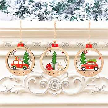 

New Year Merry Christmas Tree Decorations for Home Natural Wood Xmas Ornament Wooden Hanging Christmas Pendant Drop Gifts