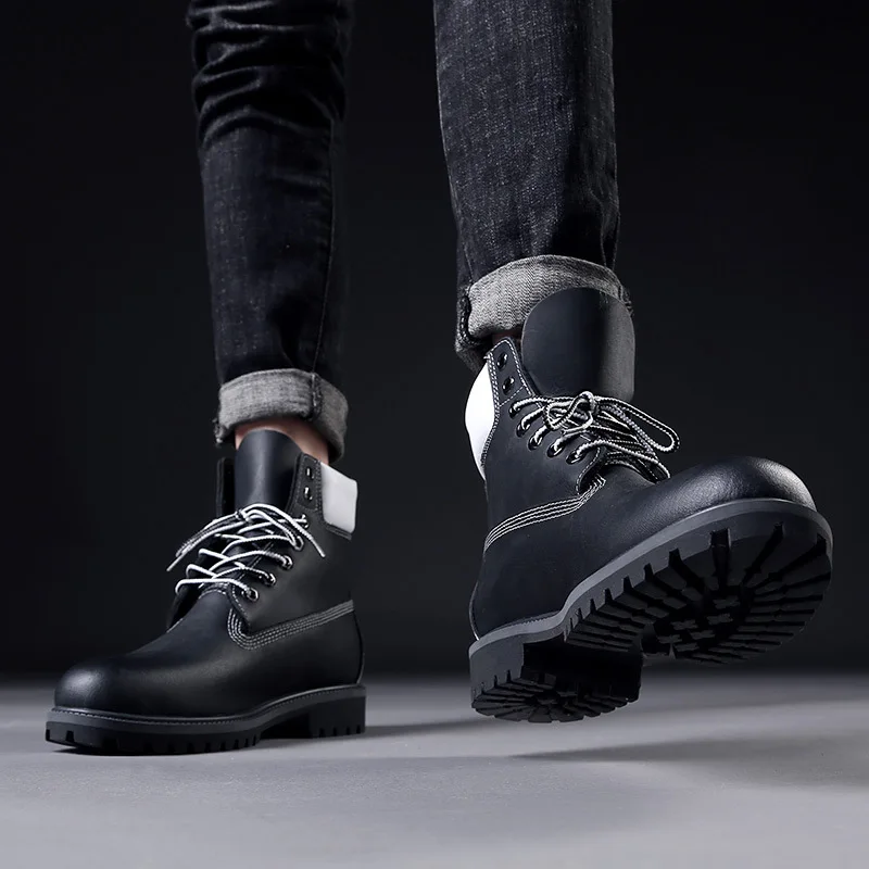 

38-47 Autumn Large Size Men England Genuine Leather Hight-top Martin Boots Winter plus Velvet Warm Outdoor Workwear Boots