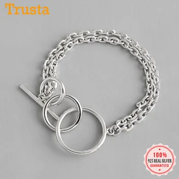 

Trustdavis Genuine Fashiom 925 Sterling Silver Charms Round Chain Bracelet For Women Silver 925 Jewelry Valentine's Day DS2420