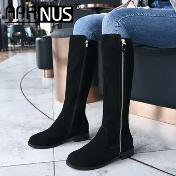 

APHNUS Womens Boots Zipper Flats Low Mid Heels Woman 2020 Shoes For Women New Boot