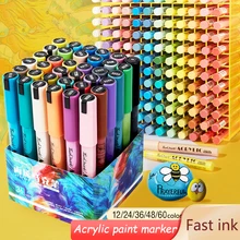 12/24/36/48/60 couleur Peinture Acrylique Ensemble de Stylos Pinceau Peinture Permanent Marqueurs Stylo Pour La Pierre En Bois Peinture Rupestre Tissu En Verre