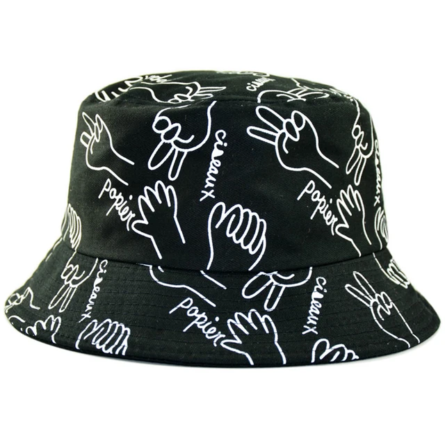 New Unisex Pattern Cotton Bucket Hat Men Women Cotton Double-Sided Sun Cap Summer Panama Fashion Fold Sun Fishing Fisherman Hats C5 black