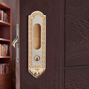 

Golden Zinc alloy Sliding Door Lock Euporean pattern Hidde Handle Interior Door lock lock Anti-theft Room Wood Door Lock
