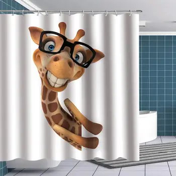 

Cute Giraffe Shower Curtain Yellow Lovely Giraffe Wear Glasses Fabric Bathroom Curtain with Hooks Funny Shower Curtain Sets
