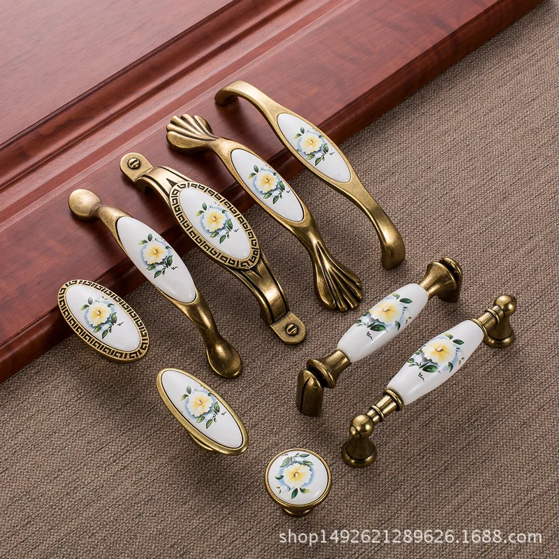 Ceramic Handle Pastoral Style Single Bore European Style Vintage Cabinet Handle American-Style Drawer Wardrobe Sub-Handle Small