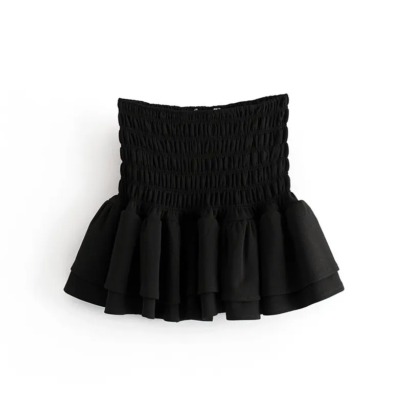 Новинка, Женская милая черная плиссированная мини-юбка с эластичной резинкой на талии и оборками, faldas mujer, женские шикарные повседневные летние юбки QUN463