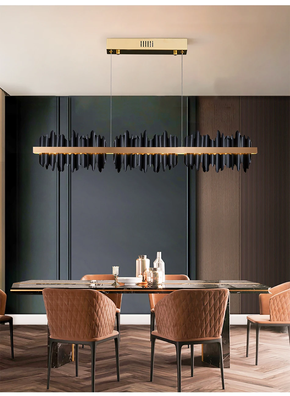 chandelier for living room New black dinning room chandelier rectangle led home decoration light fixture modern design copper kitchen island hanging lamp round chandelier