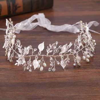 

AiliBride Crystal Pearl Leaf Headband for Bride Hair Jewelry Har Vine Wedding Headpiece tiara Bridal Hair Accessories Handmade