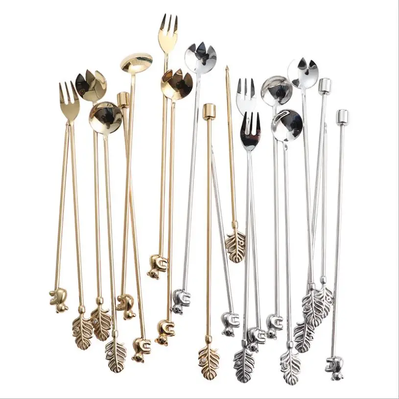 Creative Coffee Scoop 3D Leaves Koala Salad Spoon Stainless Steel Drink Stir Stick Dessert Fork Spoons | Дом и сад