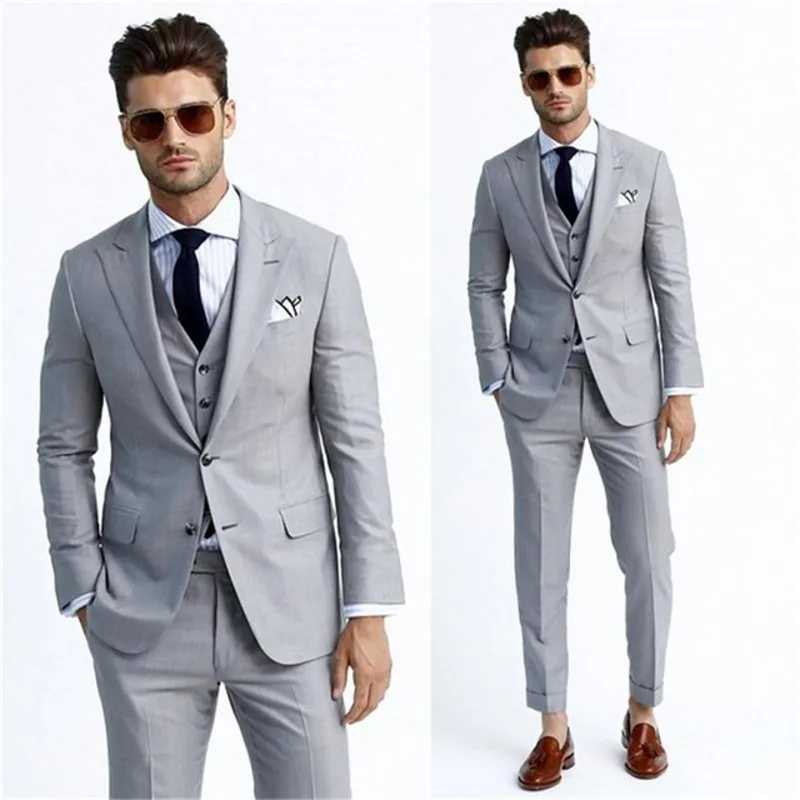 2022 Handsome light grey wedding suits Tuxedos Blazers for Men gray terno masculino Fashion male suit Slim fit mens Suits