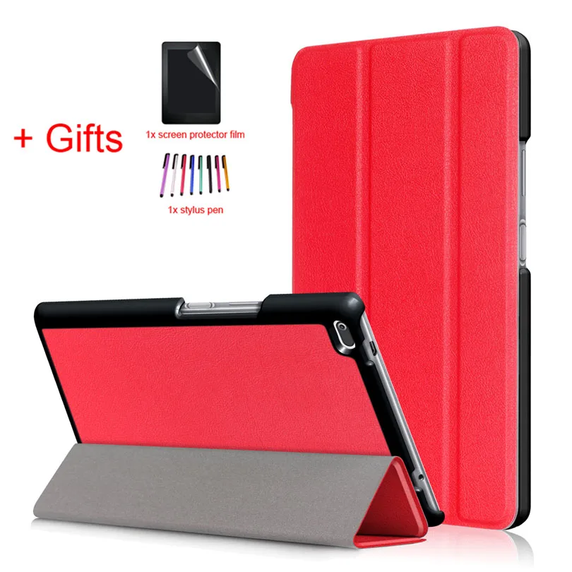 PU Leather Cover for Lenovo Tab4 Tab 4 8 8504 TB-8504x 8504F 8504N 8inch Tablet Flip Magnet Smart Case Funda+Film+Pen - Цвет: Red