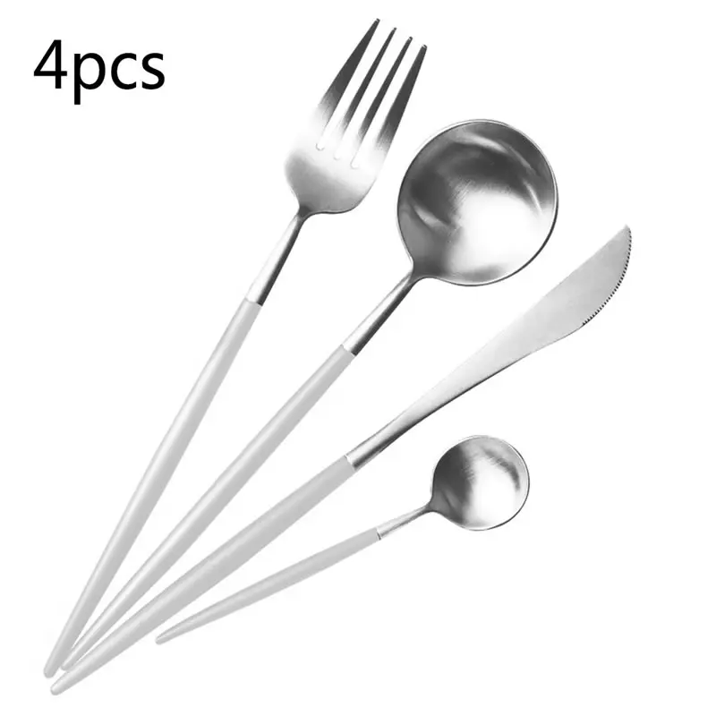 A05 4PCS KMYC 16 шт. набор посуды из нержавеющей стали, столовые приборы, розовое золото, нож для стейка, вилка, ложка, вечерние столовые приборы, набор посуды - Цвет: A05 4PCS